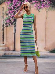Lightweight striped cover-up dress with round neck