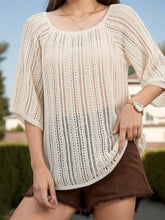 Tan openwork round neck swim cover-up