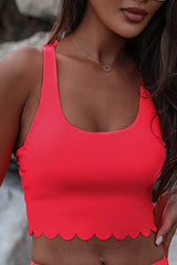 Red crisscross bikini top close-up
