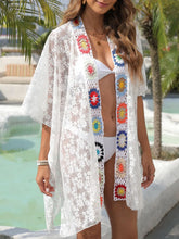 White crochet open front cover-up front view