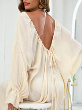 Pastel yellow flounce sleeve cover-up front view