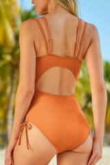 Back view tangerine one-piece swimsuit