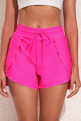 Front view of Drawstring Waist Swim Shorts in hot pink