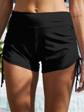 drawstring mid-rise waist swim shorts black front view