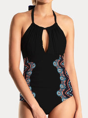 FAM-FAM cutout printed halter one-piece swimwear black front view