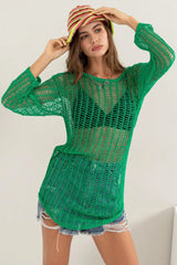 green crochet long sleeve cover up front view