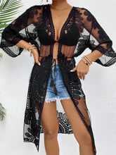 Black lace longline cover-up front view