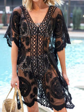 Black V-neck lace swim cover-up front view