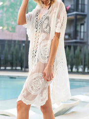 White lace cover-up with V-neck and half sleeves