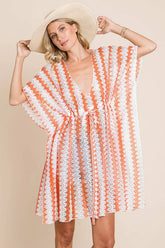 multi crochet lace cover up orange front view