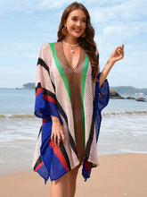 Openwork Color Block Plunge Cover-Up in Royal Blue - Front View 1