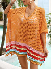 Terracotta slit openwork V-neck cover-up front view