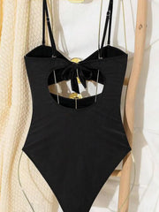 Cutout one-piece swimsuit back tie view in black