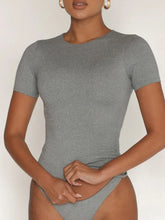 Gray short sleeve swim top front view