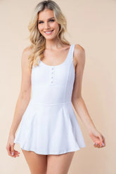 sleeveless performance knit swim dress off white front view