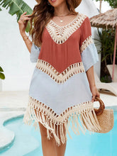 Terracotta backless tassel hem cover-up front view