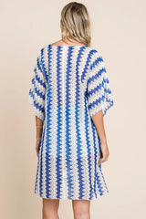 tied striped plunge half sleeve cover up royal blue back view