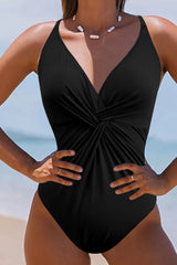 twisted crisscross v-neck one-piece black front view