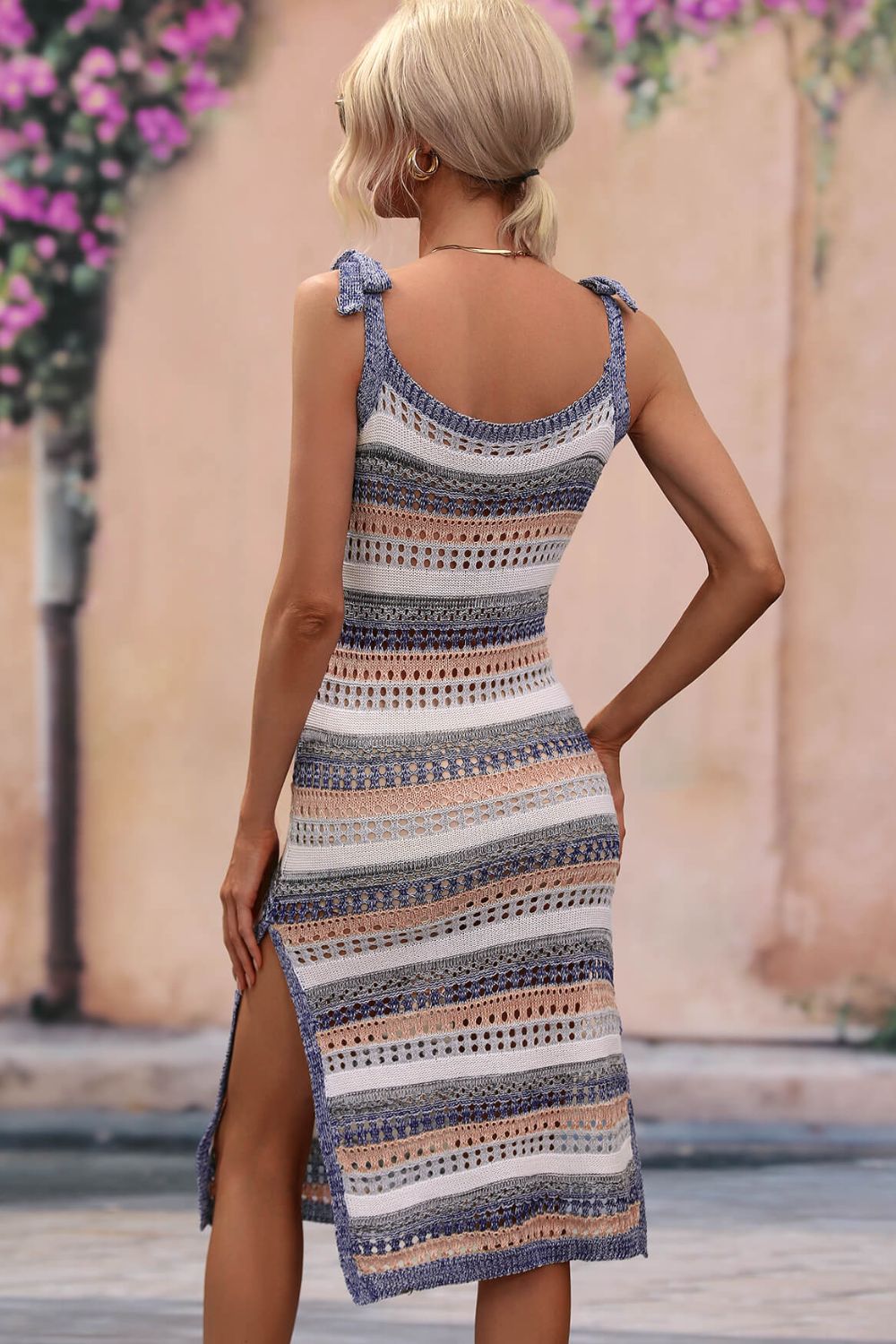 Lightweight Striped Cover-Up with Side Split - Back View