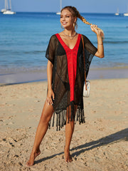 Black and red sheer fringe dress