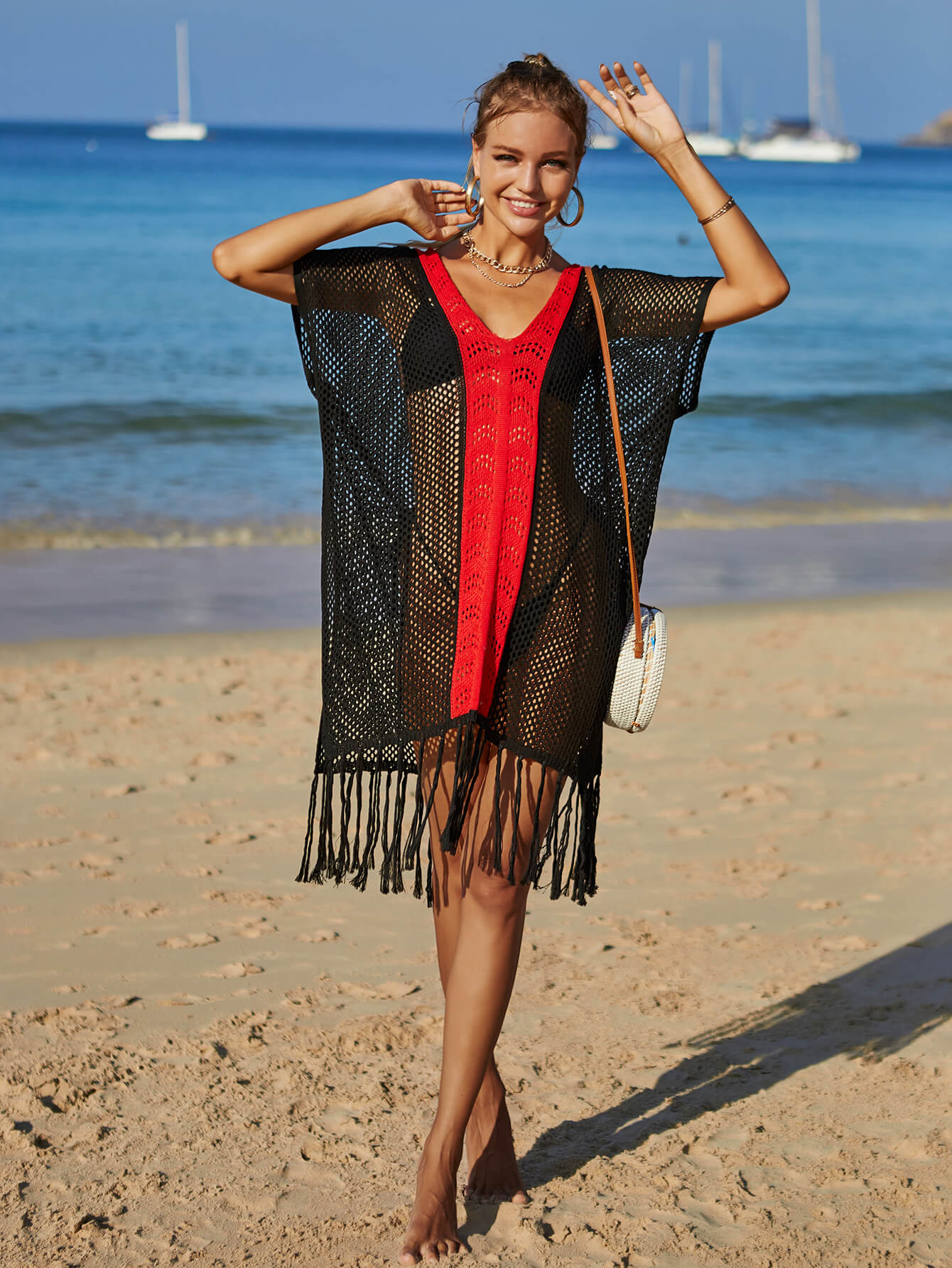 Fringe trim lightweight swimwear dress