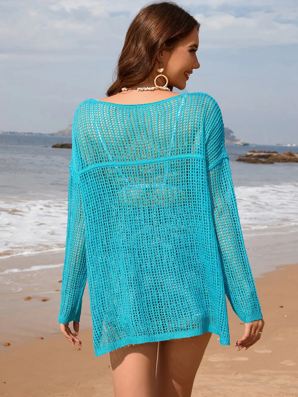 openwork-slit-boat-neck-long-sleeve-cover-up-in-aqua-back-view