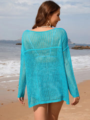 openwork-slit-boat-neck-long-sleeve-cover-up-in-aqua-back-view