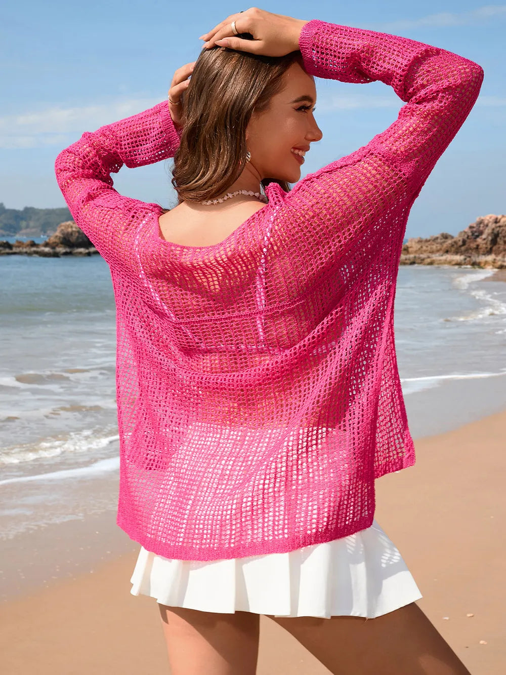 openwork-slit-boat-neck-long-sleeve-cover-up-in-pink-back-view
