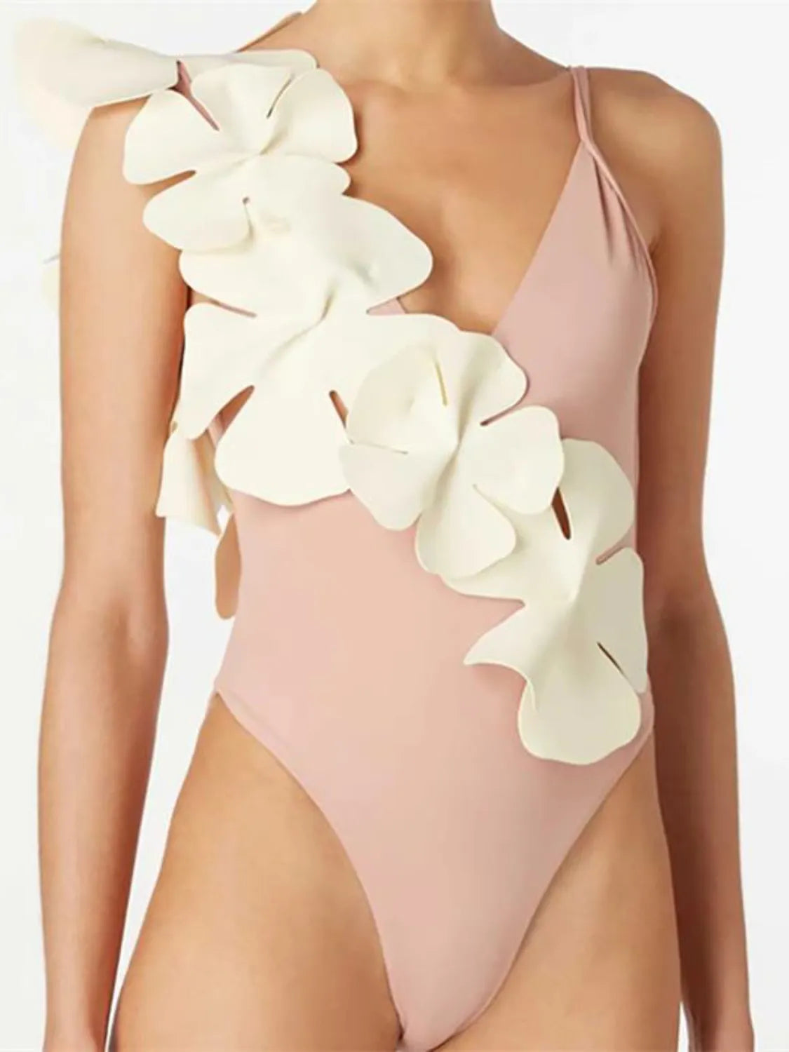  Floral spaghetti strap one-piece in pale blush