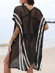 Back view black openwork swimsuit cover-up