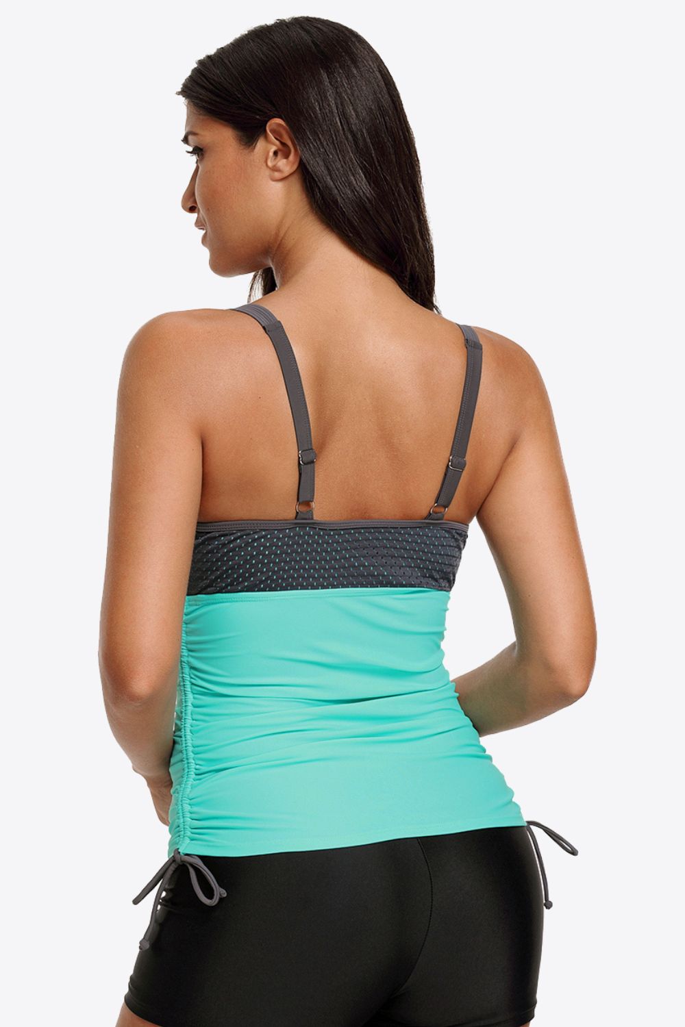 Back view of Contrast Sweetheart Neck Swim Cami in aqua