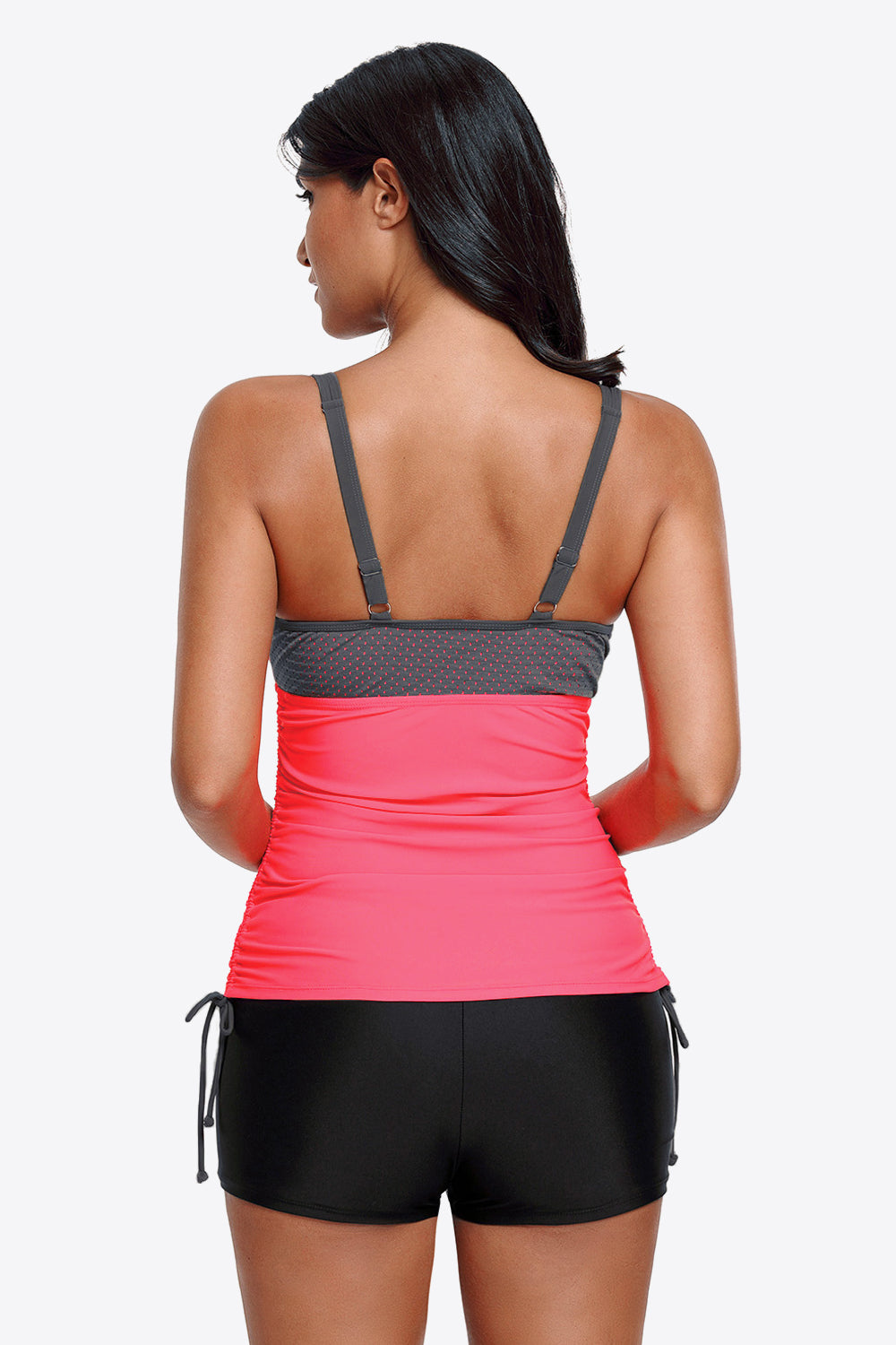 Back view of Contrast Sweetheart Neck Swim Cami in watermelon pink