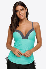 Front view of Contrast Sweetheart Neck Swim Cami in aqua