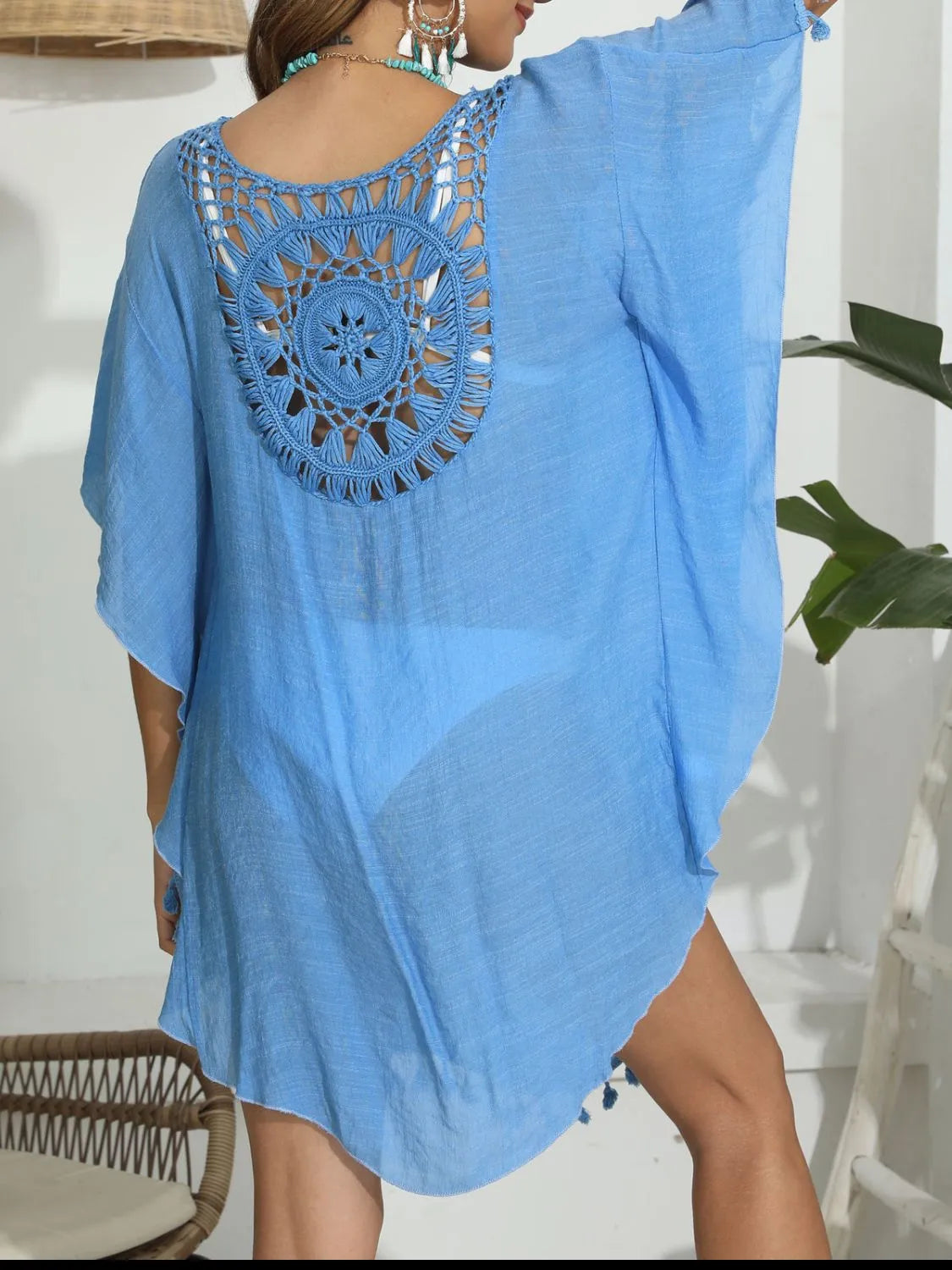 Rear angle sky blue swimwear layer