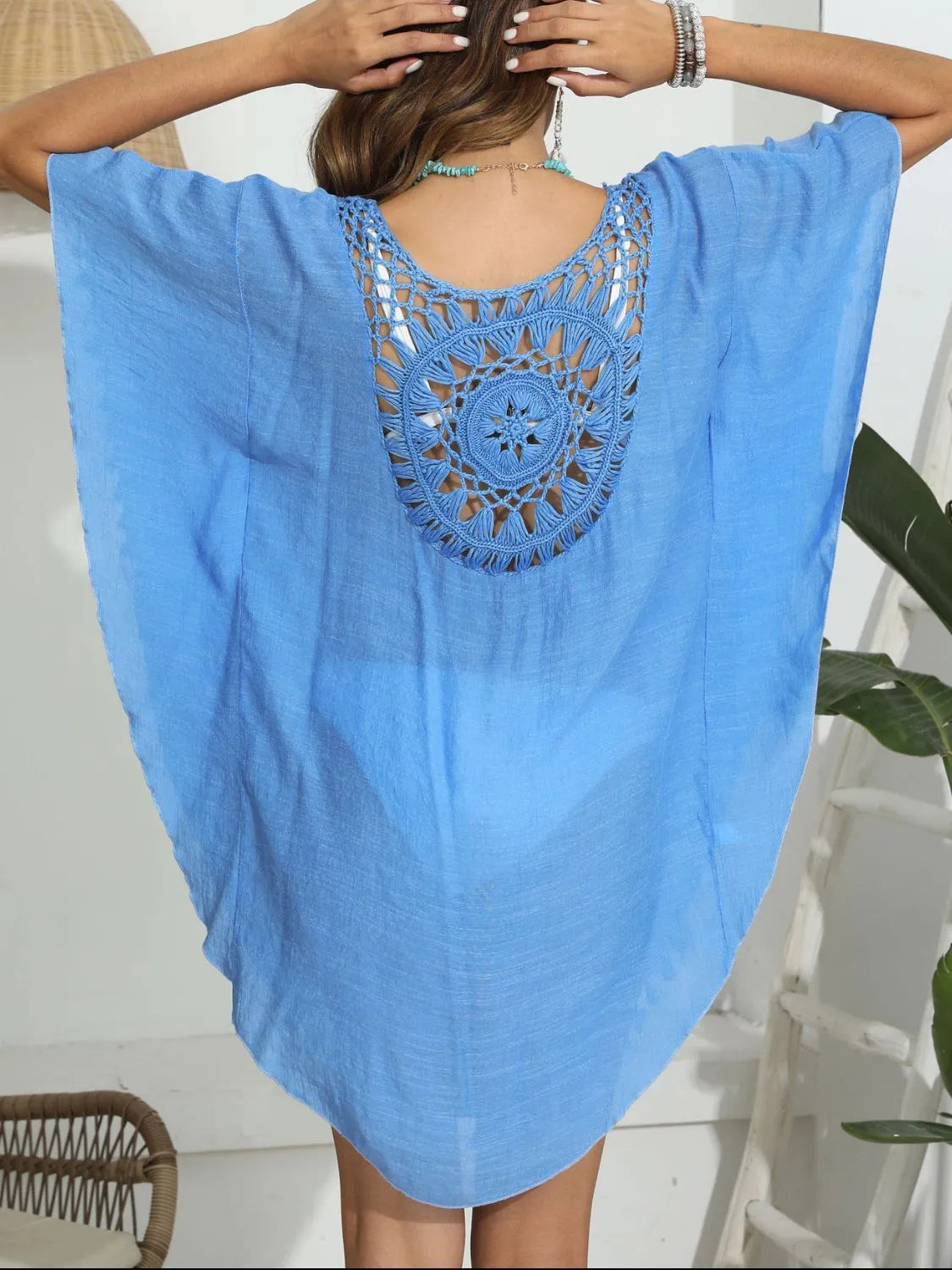 Sky blue cover-up tassel detail back