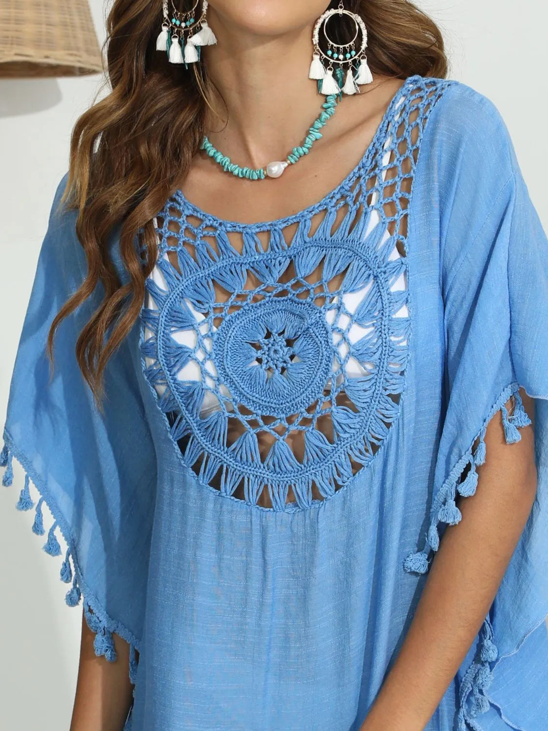 Sky blue openwork back swim cover
