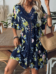 Front view dark blue crochet trim beach cover