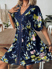  Deep V-neck cover-up with crochet detail
