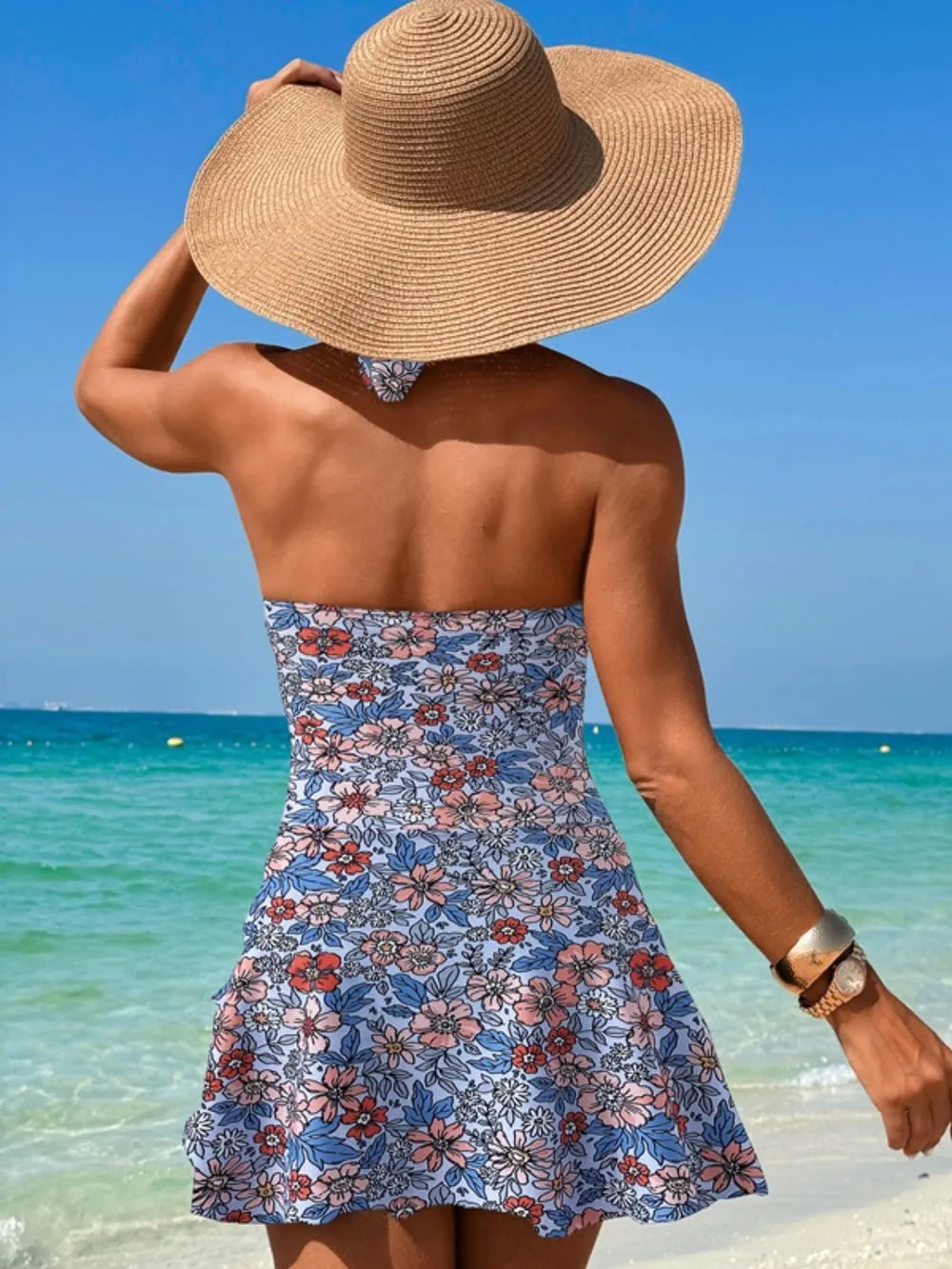 Halter neck one-piece with print