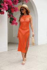 Orange swim cover-up with cutout side slit