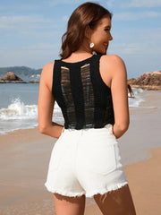 Back view of Cutout Round Neck Sleeveless Cover-Up in black