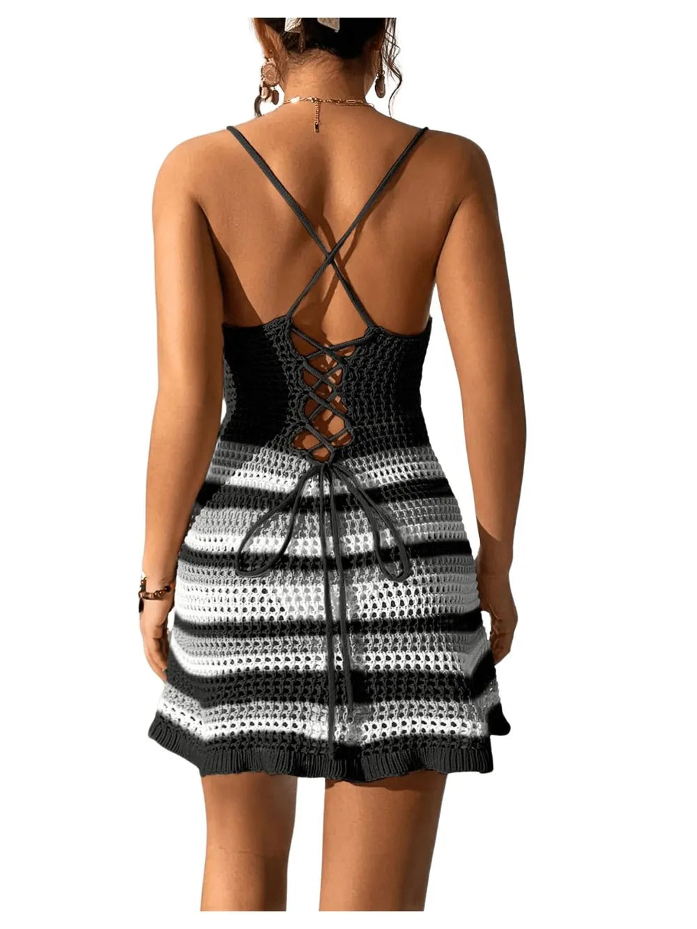 Black beach dress with cutout stripes