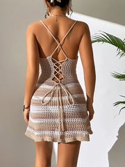 Taupe striped cover up alternate front angle