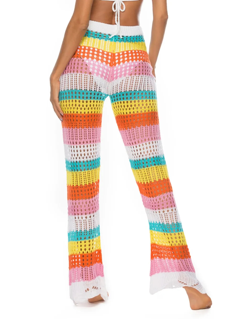cutout contrast high waist swim pants multicolor back view