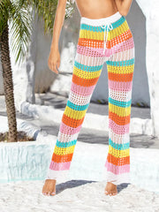 cutout contrast high waist swim pants multicolor front view