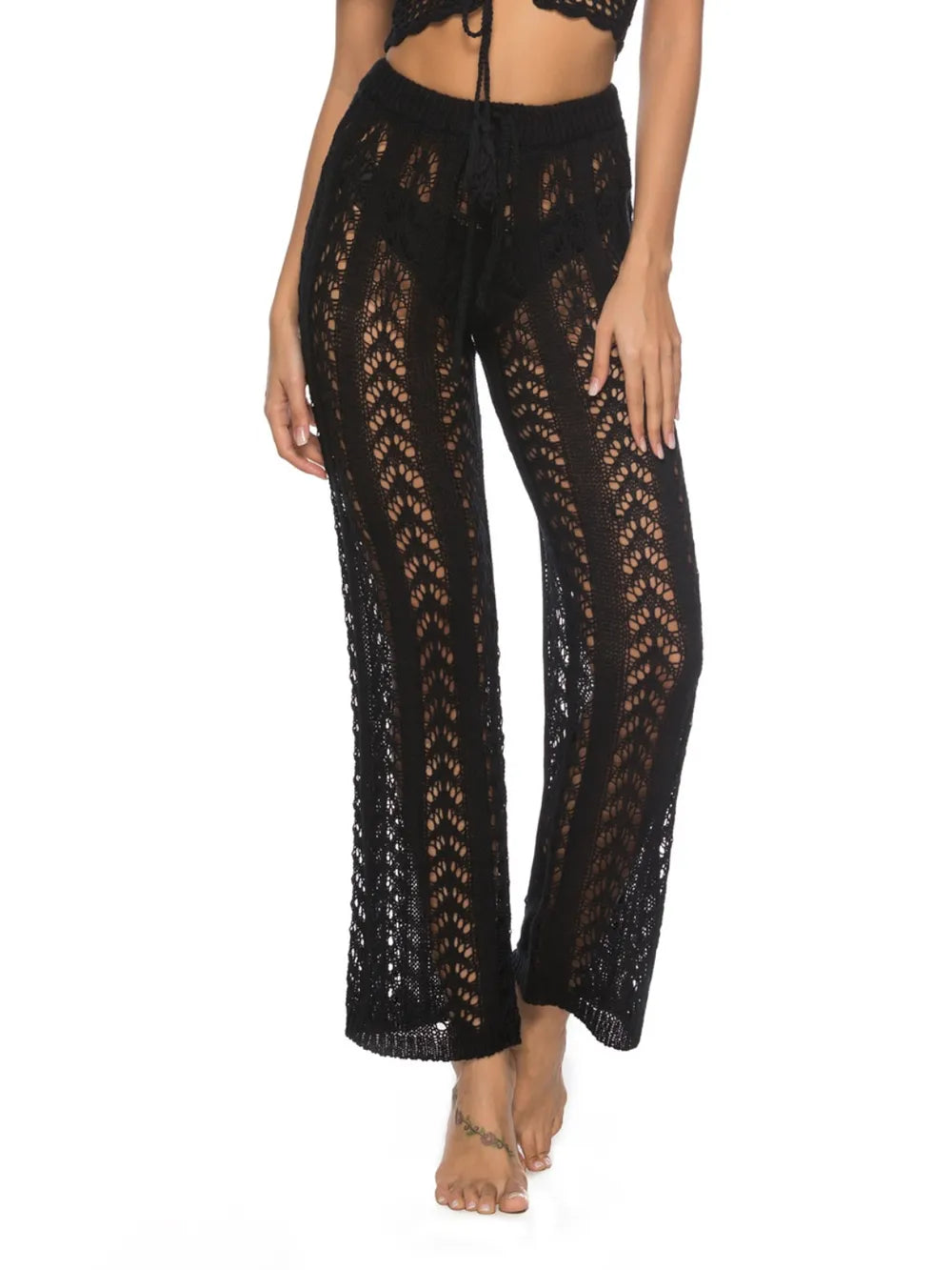 cutout drawstring swim pants black front view