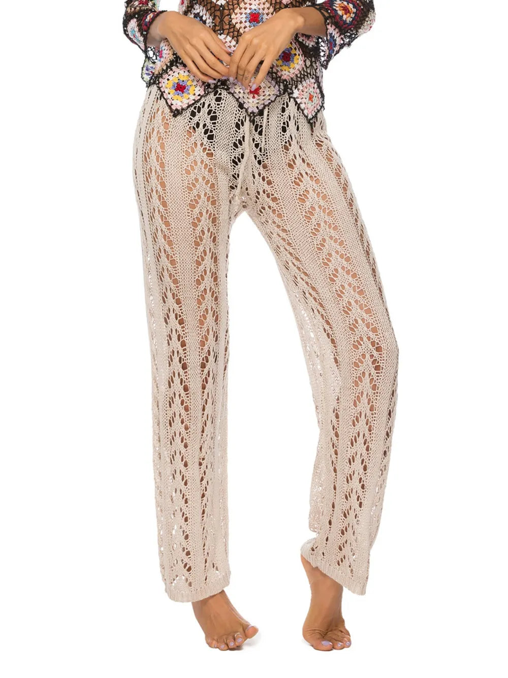 cutout drawstring swim pants khaki front view