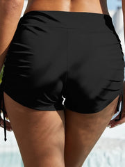 drawstring mid-rise waist swim shorts black back view