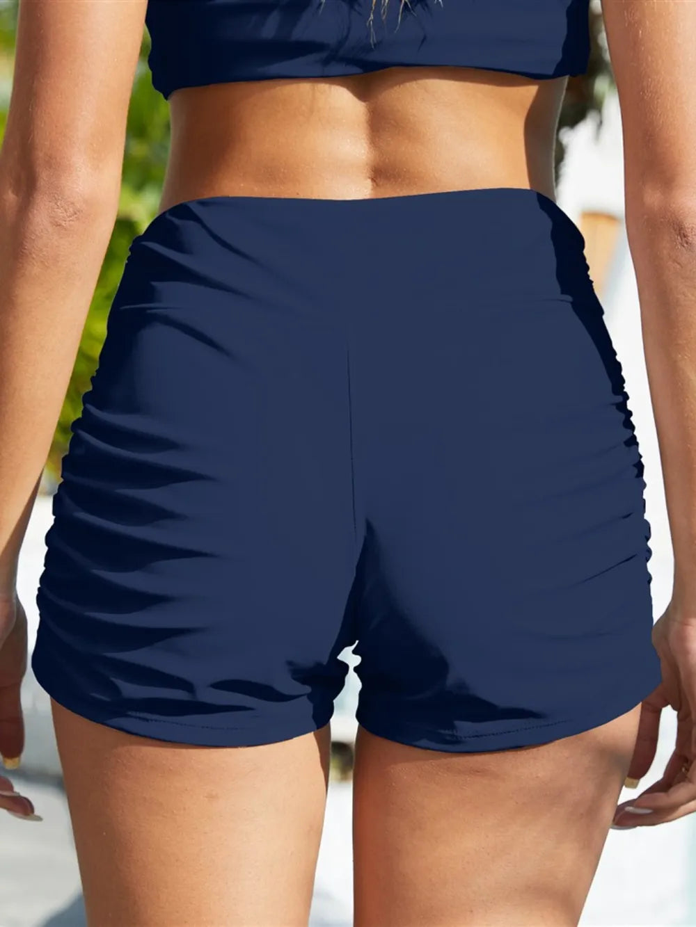 FAM-FAM ruched mid-rise swim shorts dark blue back view