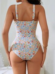 Floral Square Neck Ruched One-Piece Swimsuit back view